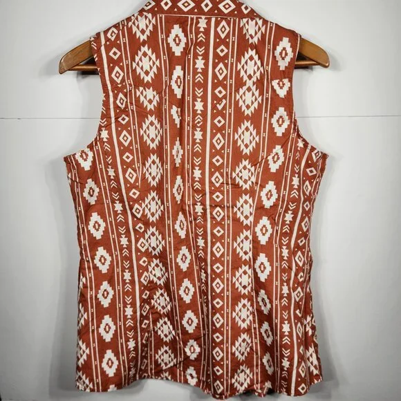 Women's Wrangler Retro Sleeveless Pearl Snap Western Shirt Sz Large - Picture 2 of 8